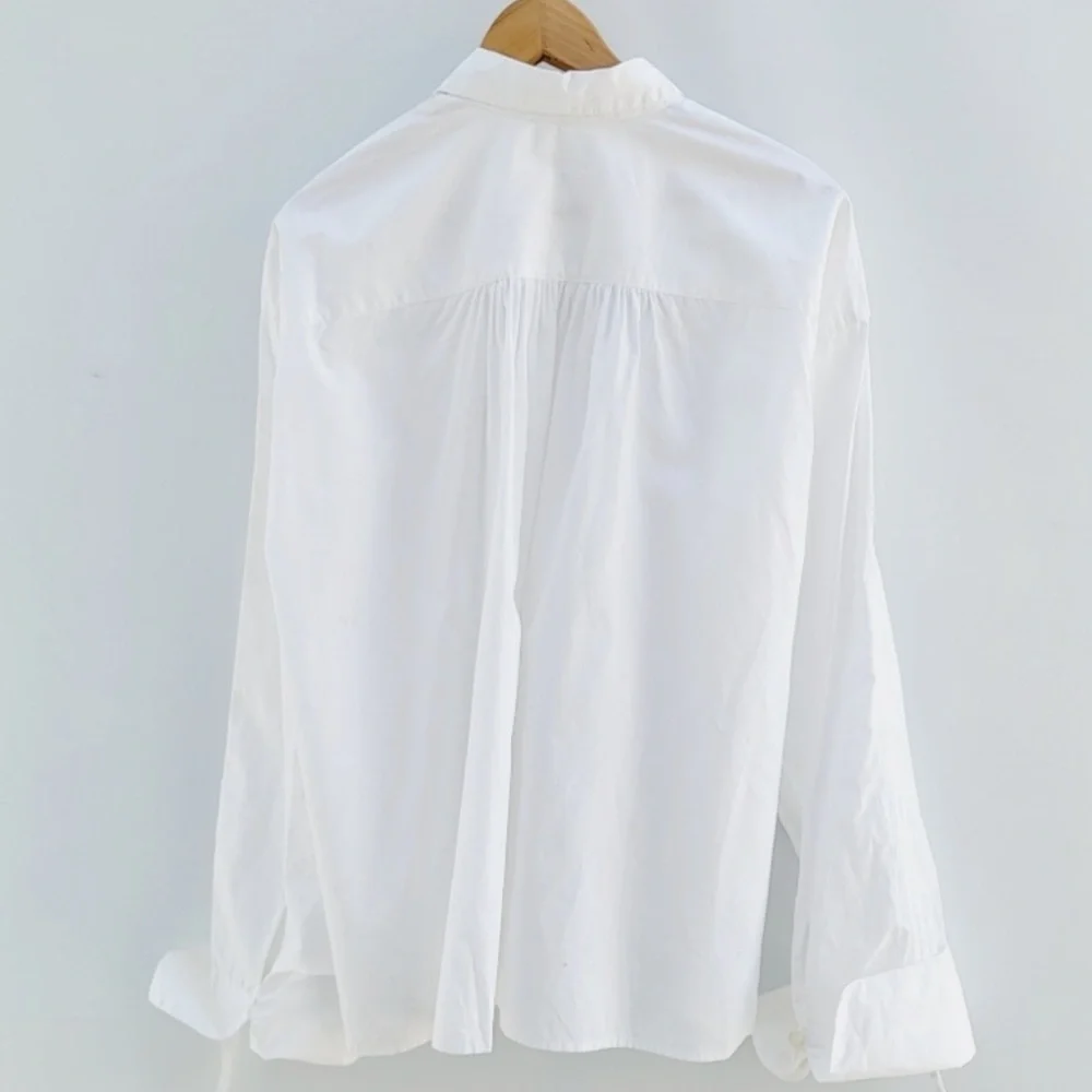 Free People Brown Eyed Girl White Poplin Boyfriend Ruched Sleeves Blouse Shirt